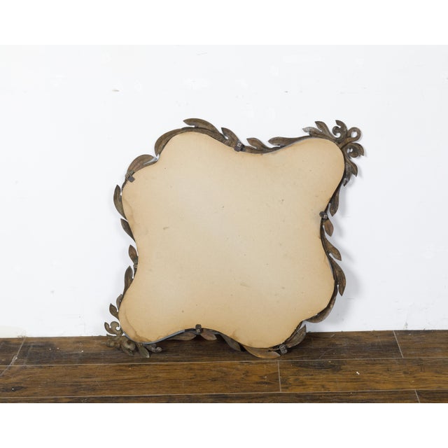 Spanish 19th Century Metal Wall Mirror with Rosettes, Foliage and Dark Patina For Sale - Image 4 of 12
