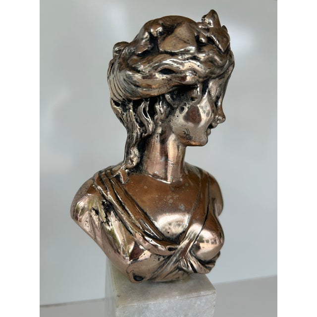 Metal Antique Art Nouveau Bust After Louis Valentin Elias Robert's "Bacchante" For Sale - Image 7 of 11