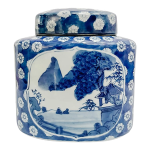 Vintage Chinese Blue Willow Porcelain Large Tea Caddy