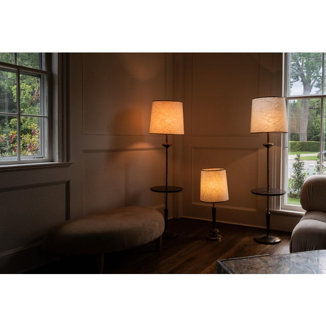Mid-Century Modern Mid-Century Brass and Wood Table Lamp With Drum Shade For Sale - Image 3 of 4