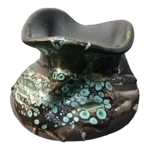 1980s Artisan Signed Free-Form Blackware Pottery Bud Vase