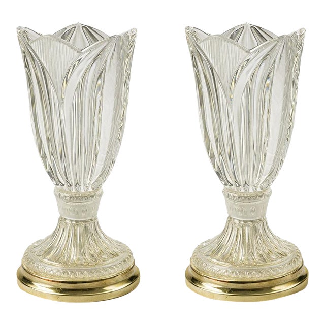 Vintage Cut Crystal Table Lamp With Brass Bases – 13.5” Tall - a Pair For Sale