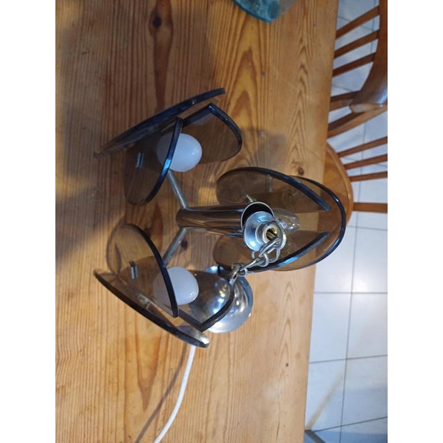 Vintage Chrome and Smoked Glass Chandelier attributed to Fontana Arte, 1970 For Sale - Image 3 of 17