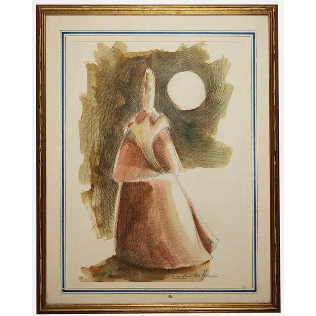 Giovanni Boffa, The Cardinal, Original Drawing on Paper, 1980s, Framed For Sale - Image 3 of 3