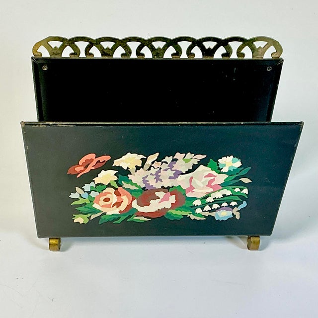 1970s Vintage Boho Chic Hand Painted Tole Metal Letter Holder. For Sale - Image 9 of 9