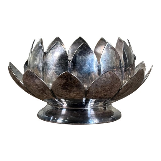 Reed & Barton Silverplate Lotus Flower Bowl With Flower Frog Insert For Sale