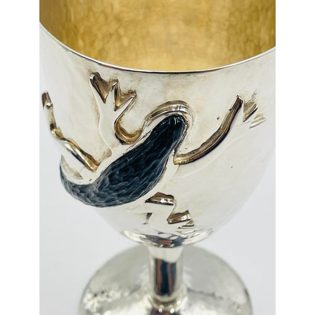 1980s Set of 3 Emilia Castillo Silver Plated Goblets With Black Onyx Lizards, Mexico For Sale - Image 14 of 15