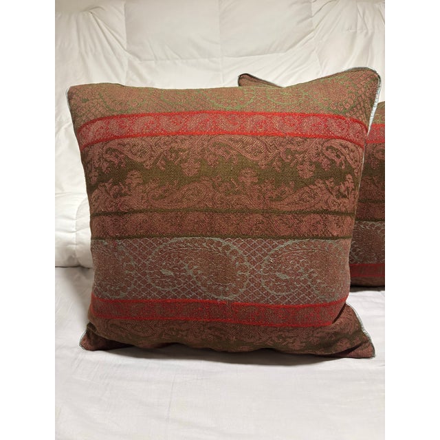 Antique Woven Paisley Kashmir Square Pillows - Set of 2 For Sale In Tampa - Image 6 of 9