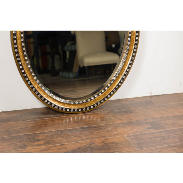 Midcentury Irish Oval Gold and Black Mirror with Diamanté Décor For Sale - Image 11 of 12
