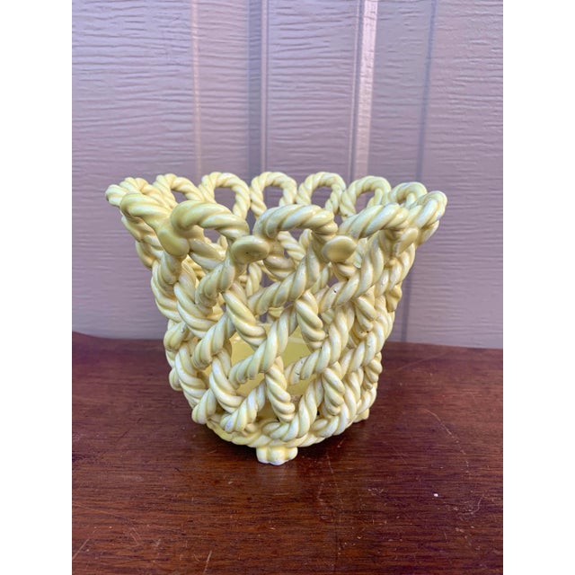 1980s French Country Trompe l'Oeil Porcelain Rope Basket Cachepot For Sale - Image 5 of 11