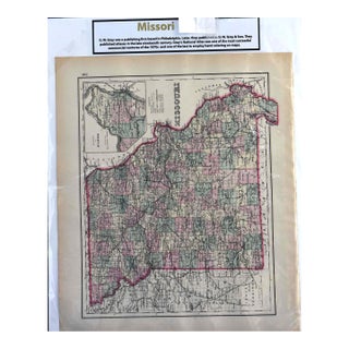 Antique o.w. Gray's 1870s Map of Missouri (16" X 19") For Sale