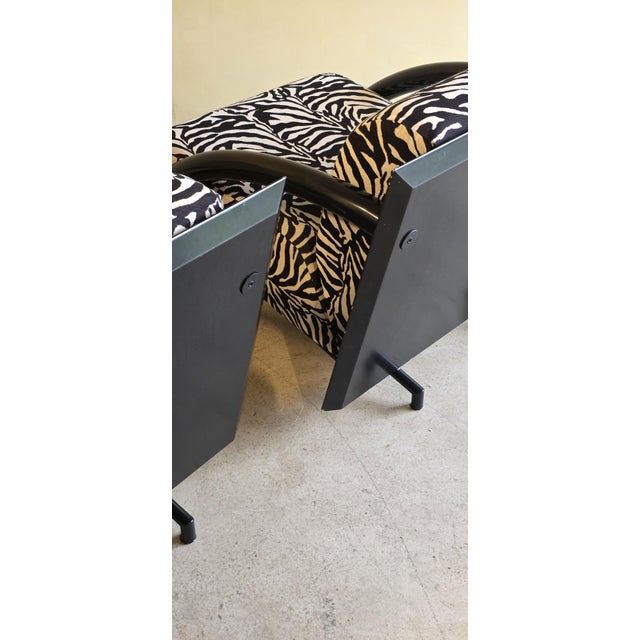 1980s Postmodern Black Armchairs with Zebra Print Cushions, 1980s, Set of 2 For Sale - Image 5 of 13