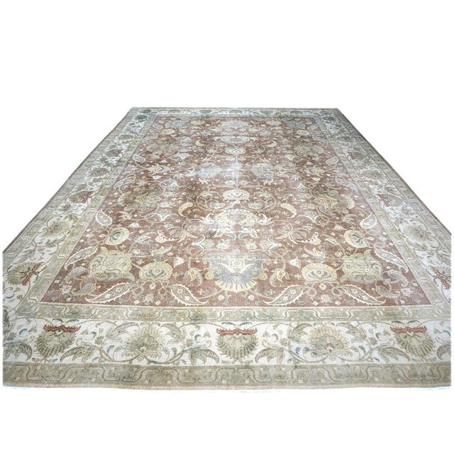 Antique Distressed Persian Tabriz Wool 10x14 Brown, Ivory & Grey Handmade Area Rug #1142827 For Sale - Image 4 of 8