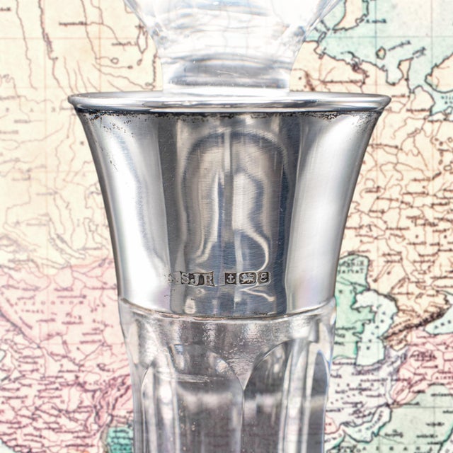 Transparent Vintage Full Bodied Wine Decanter, English, Cut Glass, Hallmarked Silver, Rioja For Sale - Image 8 of 11