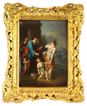 Antique Porcelain Plaque in Gilded Frame of Abraham, 19th Century