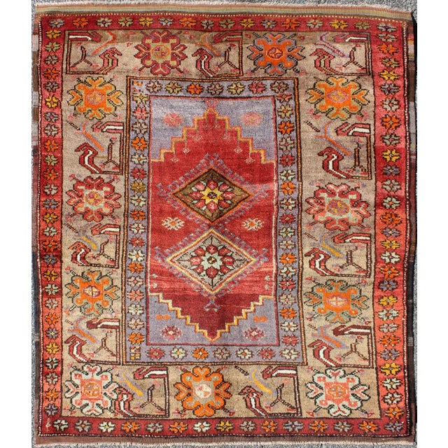 Textile Colorful Antique Turkish Oushak Rug With Geometric Medallions & Floral Border For Sale - Image 7 of 7