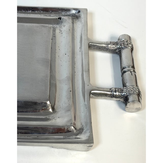 Metal Arthur Court Attributed Faux Bamboo Cast Pewter Gallery Tray with Handles For Sale - Image 7 of 10