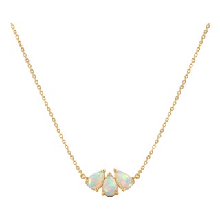 Natural Opal Pear Cut Necklace | 18k Gold Plated Dainty Gemstone Necklace | October Birthstone Gift for Her For Sale