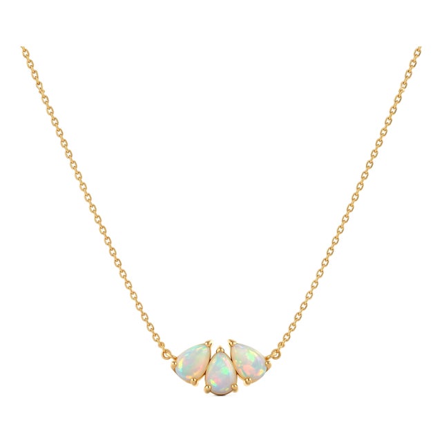 Natural Opal Pear Cut Necklace | 18k Gold Plated Dainty Gemstone Necklace | October Birthstone Gift for Her For Sale