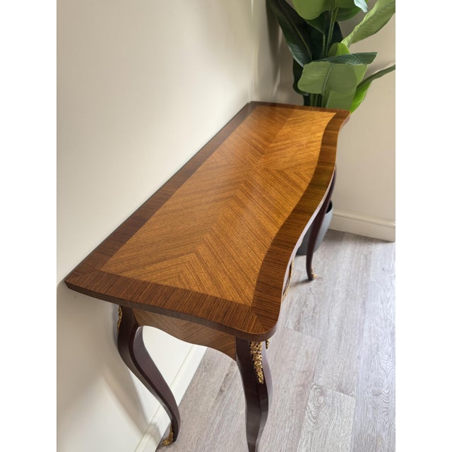 Vintage French Louis XV Style Marquetry Console Table, 1930s For Sale - Image 6 of 11