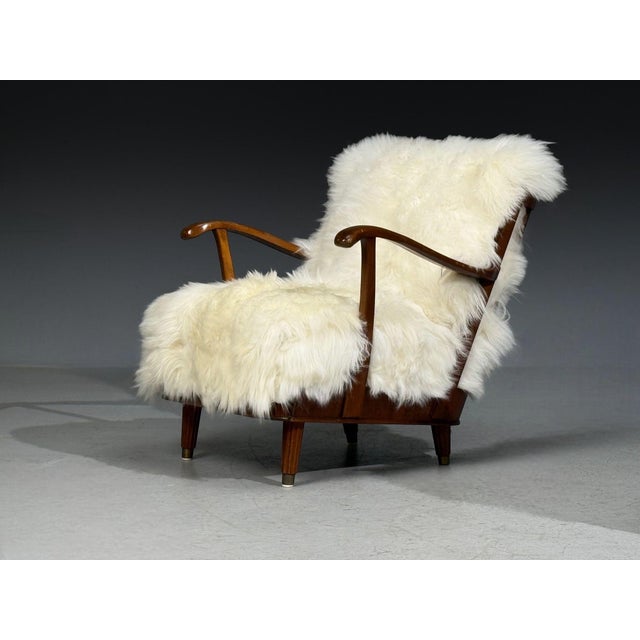 Svante Skogh, Lounge Chairs, Mongolian Fur, Beech, Sweden, 1945 For Sale - Image 4 of 11