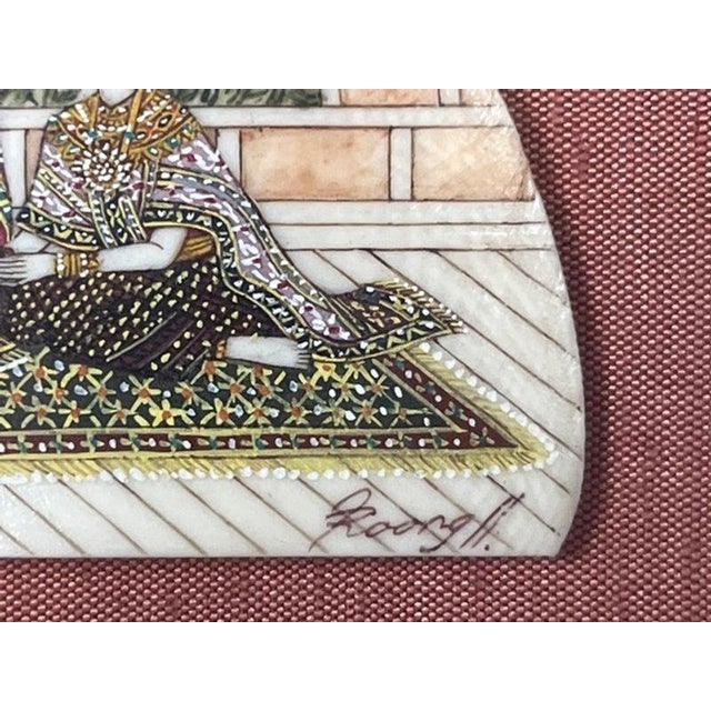 Vintage Thai Royal Court Miniature Painting on Shell, Signed Roong — Gilt Framed For Sale - Image 4 of 16