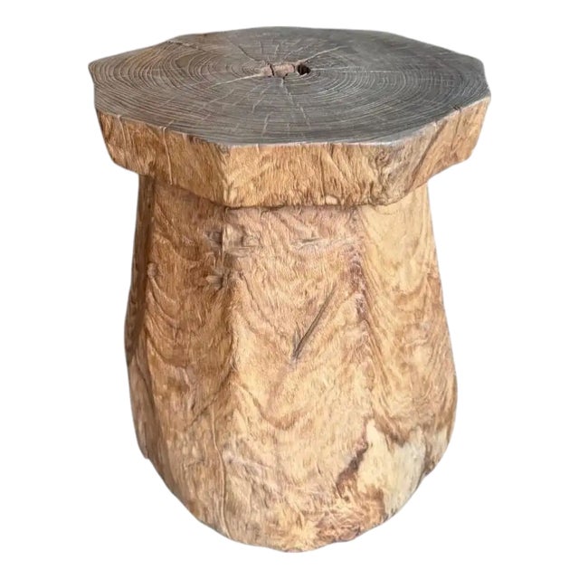 1970s Aged Javanese Teak Wood Side Table – Sculptural Organic Pedestal For Sale