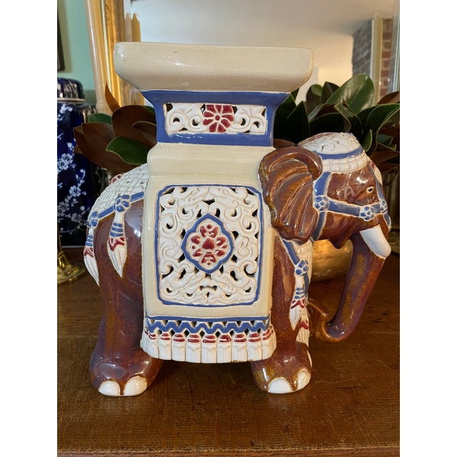 Ceramic Vintage Small Chinoiserie Elephant Plant Stand For Sale - Image 7 of 9