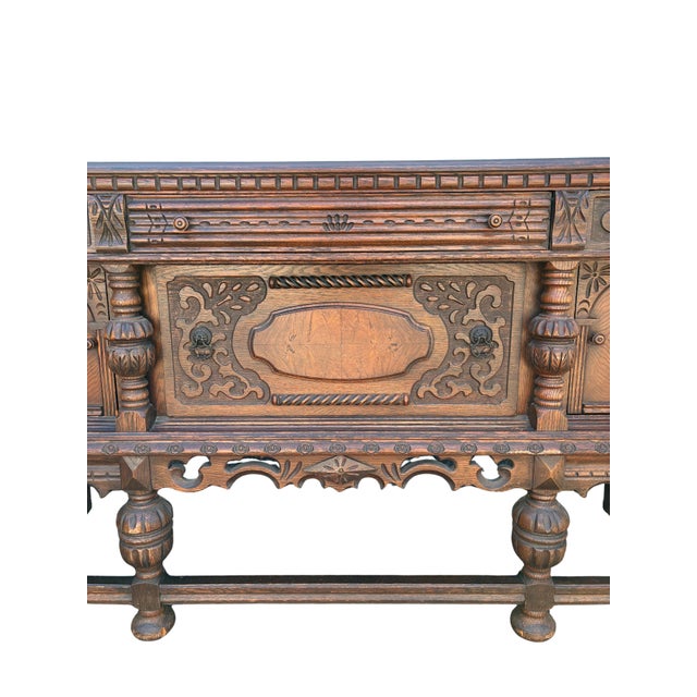 Early 20th Century Early 20th Century Jacobean Revival Carved Oak Buffet Sideboard For Sale - Image 5 of 12