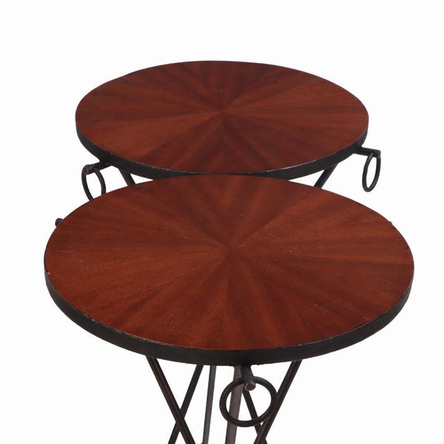 Jean-Michel Frank A Pair of Iron and Mahogany Drinks Tables in the Manner of Jean-Michel Frank. For Sale - Image 4 of 4