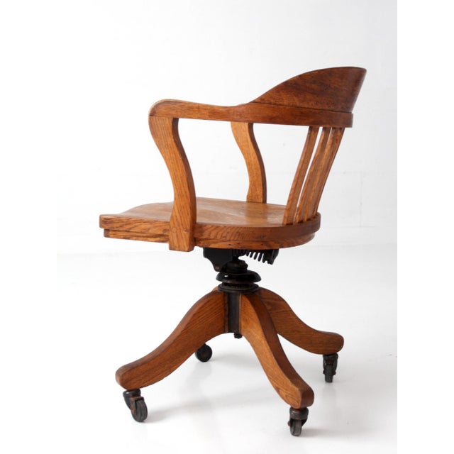 Brown Antique Gunlock Banker's Swivel Desk Chair For Sale - Image 8 of 17