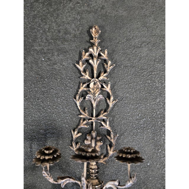 Metal Whimsical Large Italian Tole Sconces Unelectrified For Sale - Image 7 of 8