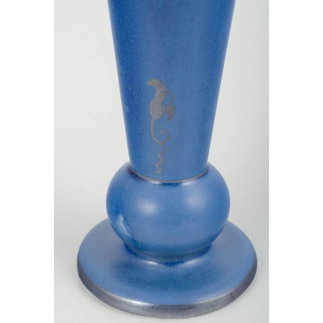 Tall Vintage Vase in Intense Blue Glaze with Stylised Motif, 1960s For Sale - Image 3 of 5