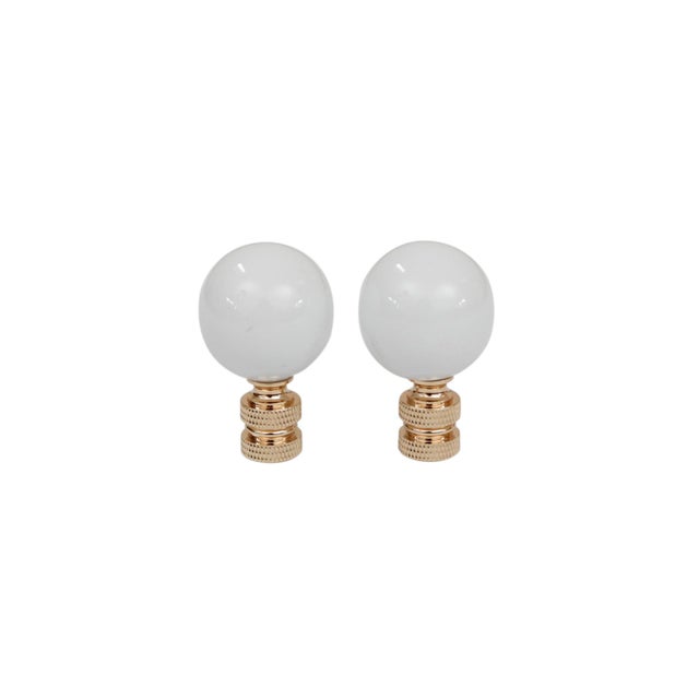 Contemporary White Porcelain Ball Lamp Finials - a Pair For Sale - Image 3 of 3