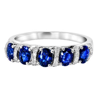 14K White Gold Diamond Sapphire 5 Stone Band Ring For Sale