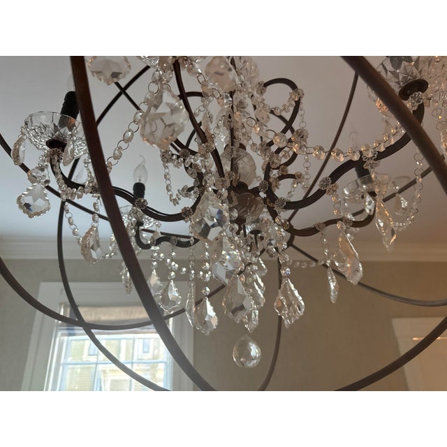 Restoration Hardware 32” Foucault's Orb Iron & Crystal Chandelier For Sale In Providence - Image 6 of 6