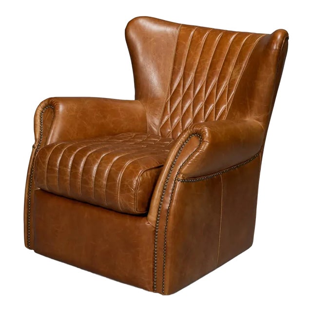 Classic Brown Leather Chair For Sale