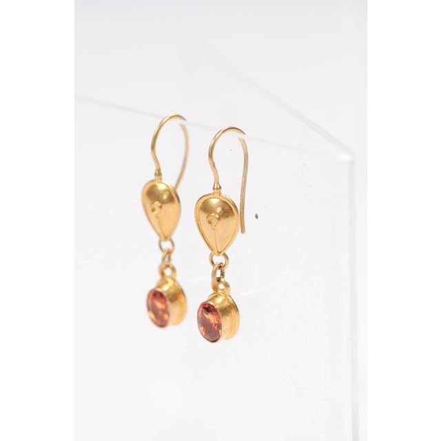 Pair of 22k Gold Garnet Earrings, A Pair For Sale - Image 12 of 12