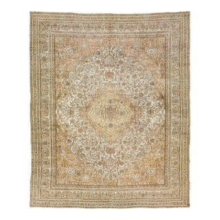 1900 Antique Indian Agra Wool Rug in Ivory and Tan With Medallion Design For Sale