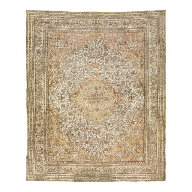 1900 Antique Indian Agra Wool Rug in Ivory and Tan With Medallion Design For Sale