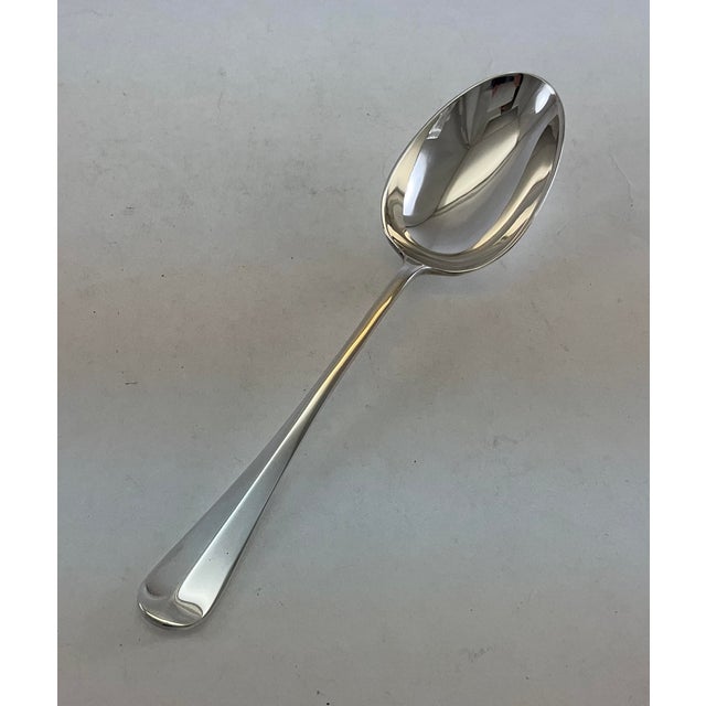 English 1980s Silver Large Serving Spoon & Fork (Two Pieces), Rattail For Sale - Image 3 of 12
