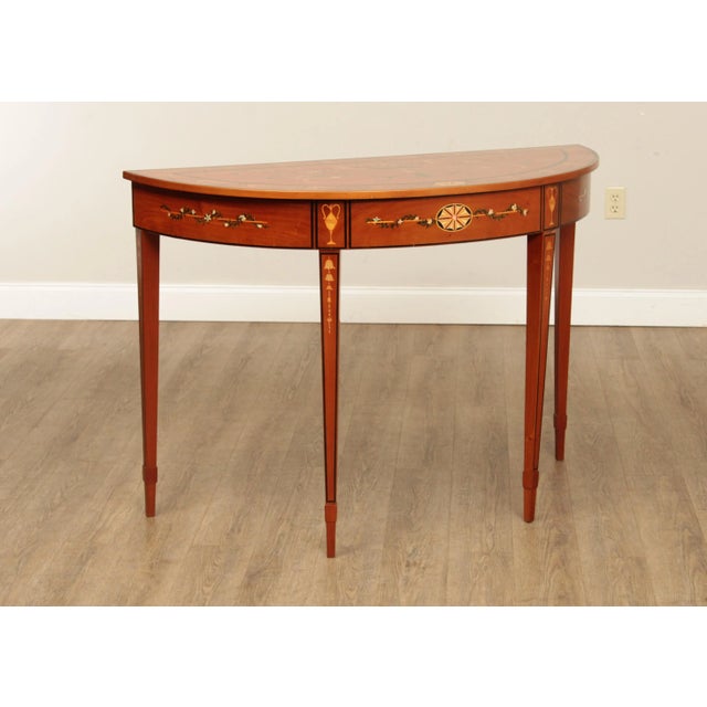 Neoclassical Adams Style Painted Satinwood Demilune Console Table For Sale - Image 3 of 13