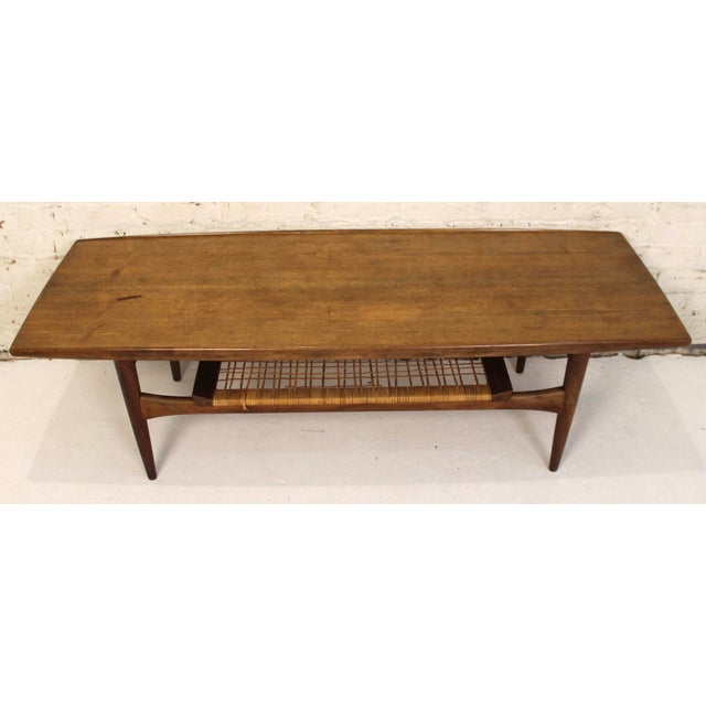 Mid-Century Two Tiered Danish Teak and Wicker Coffee Table For Sale - Image 9 of 12