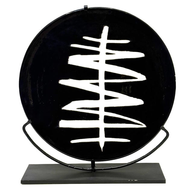 Large Abstract Moroccan Glazed Pottery Charger Plates on Stands, Per Item For Sale In Miami - Image 6 of 14