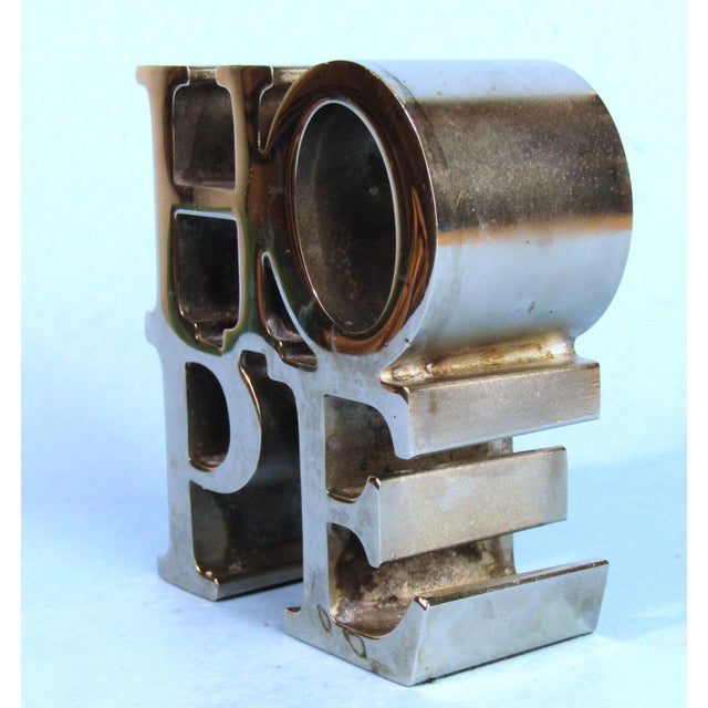Pop Art Robert Indiana Style Hope Paperweight Chrome Pop Art Sculptural Figurine Late 20th Century For Sale - Image 3 of 9