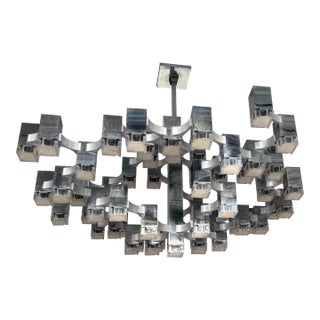 Chandelier Cubic 57 Lights Metal Chrome and Lucite by Sciolari, Italy, 1970s For Sale