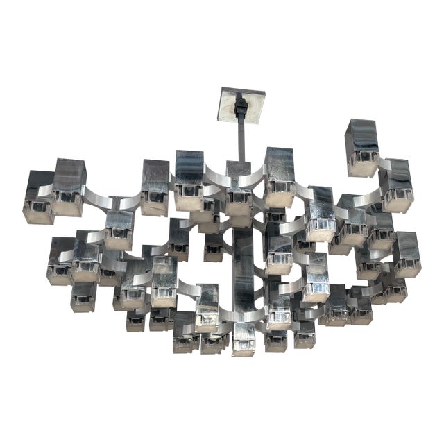 Chandelier Cubic 57 Lights Metal Chrome and Lucite by Sciolari, Italy, 1970s For Sale