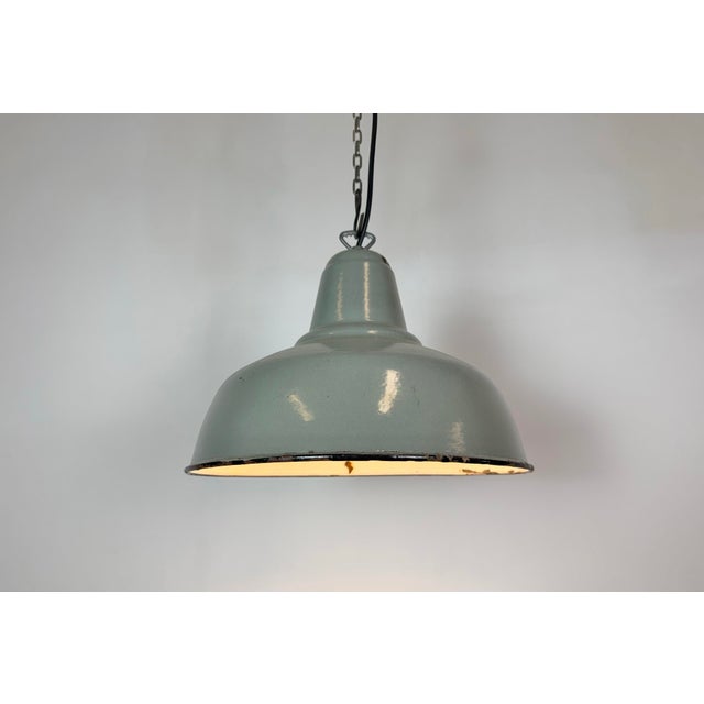 Industrial Grey Enamel Factory Pendant Lamp, 1960s For Sale - Image 9 of 18