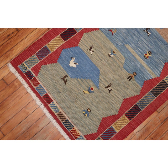 Folk Art Vintage Zabihi Collection Folksy Pictorial Persian Souf Gabbeh Carpets - A Pair - 2'9" x 3'10" For Sale - Image 3 of 11
