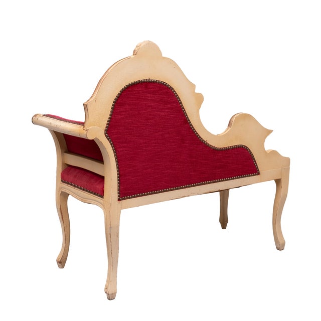 Louis XVI Red Velvet Hall Sofa, France, 1950s For Sale - Image 9 of 12